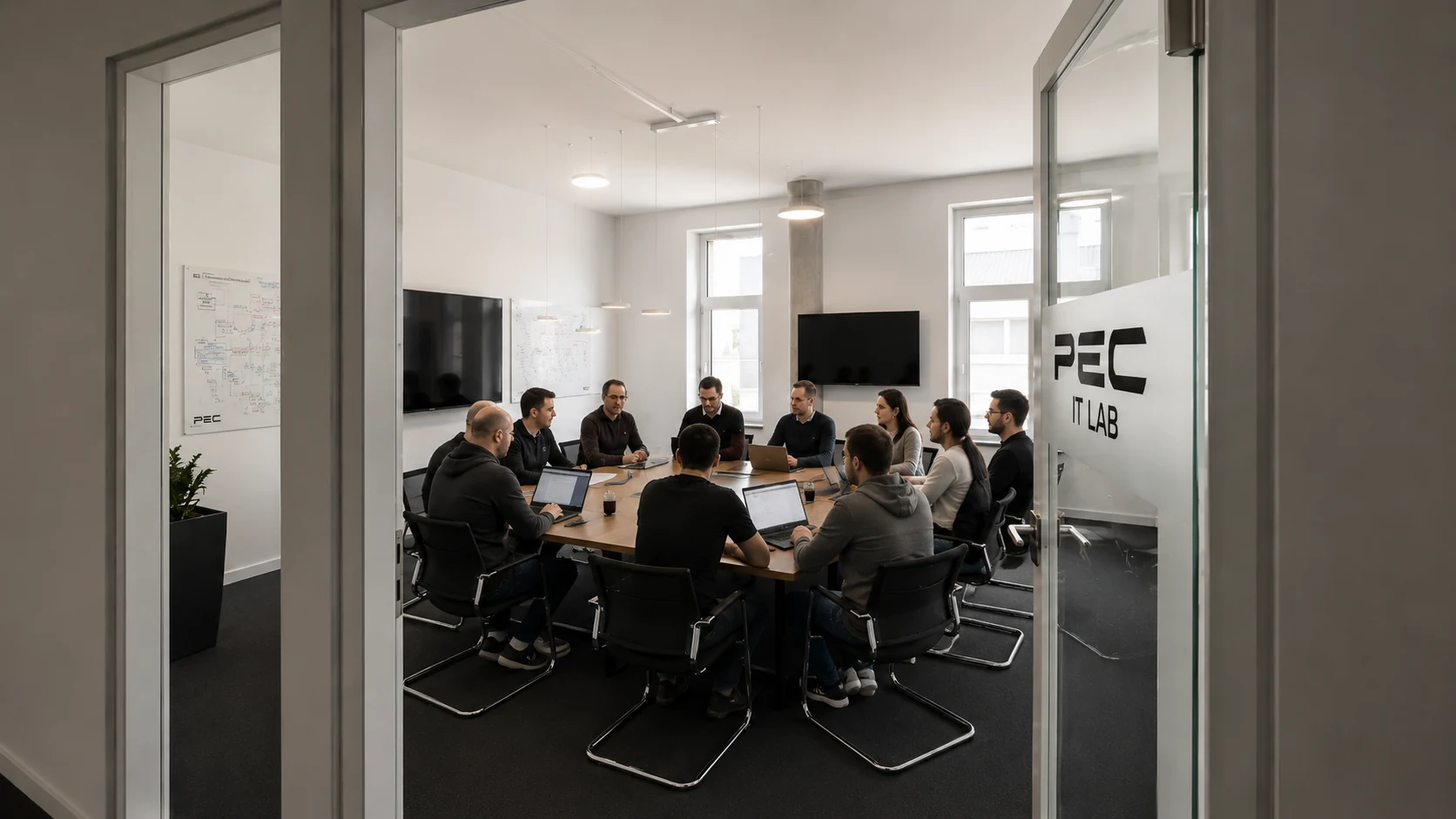 Besprechungsraum des PEC IT Lab Bremen mit einem Team am Konferenztisch